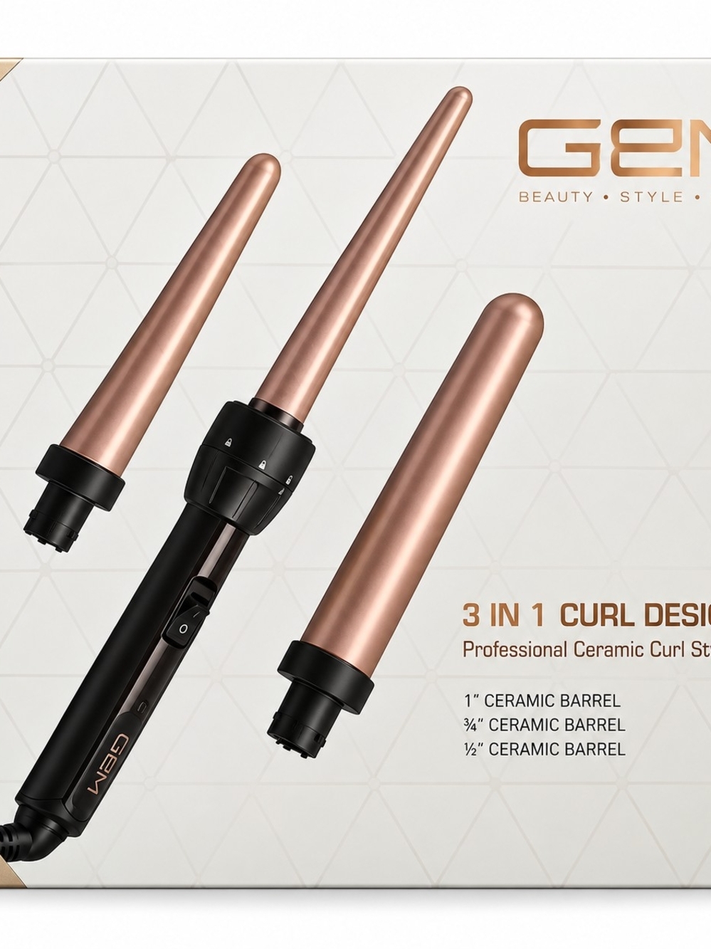 3-in-1 Ceramic Curling Wand in Rose Gold